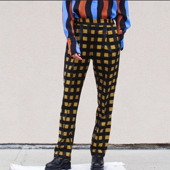 STINE GOYA JELENA YELLOW CHECKED TROUSER PANTS SIZE XS - Picture 2 of 13